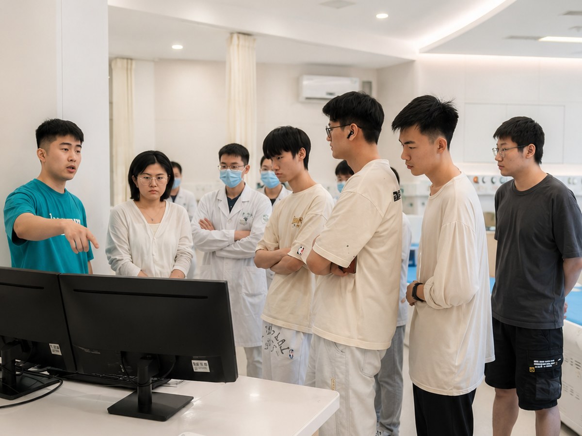 工程师在操作台前为临床与科研人员讲解设备操作要点